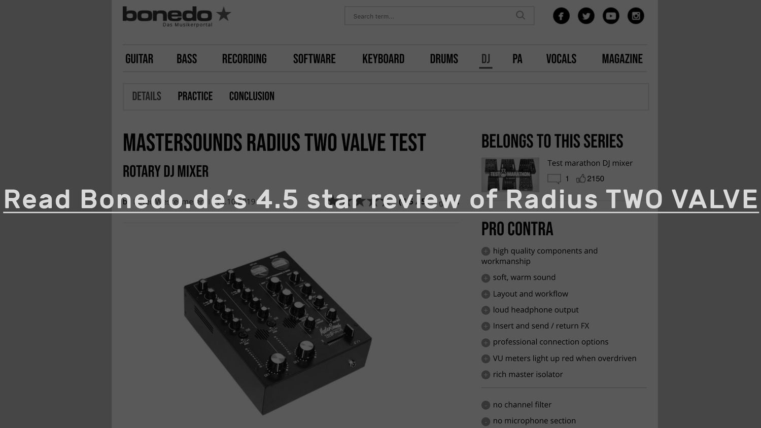 Bonedo.de Give a Sterling 4.5/5 Star Review of our Radius TWO VALVE - MasterSounds