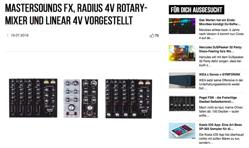 Bonedo.de rate the Radius 4V 4.5 Stars - MasterSounds